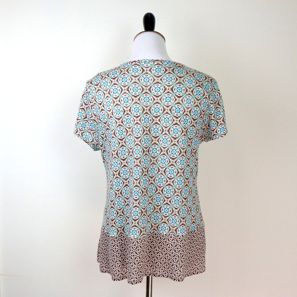 J Jill Size Petite S Love Linen Tee Crossover Hem Beechnut Lavish Tile - Picture 5 of 9